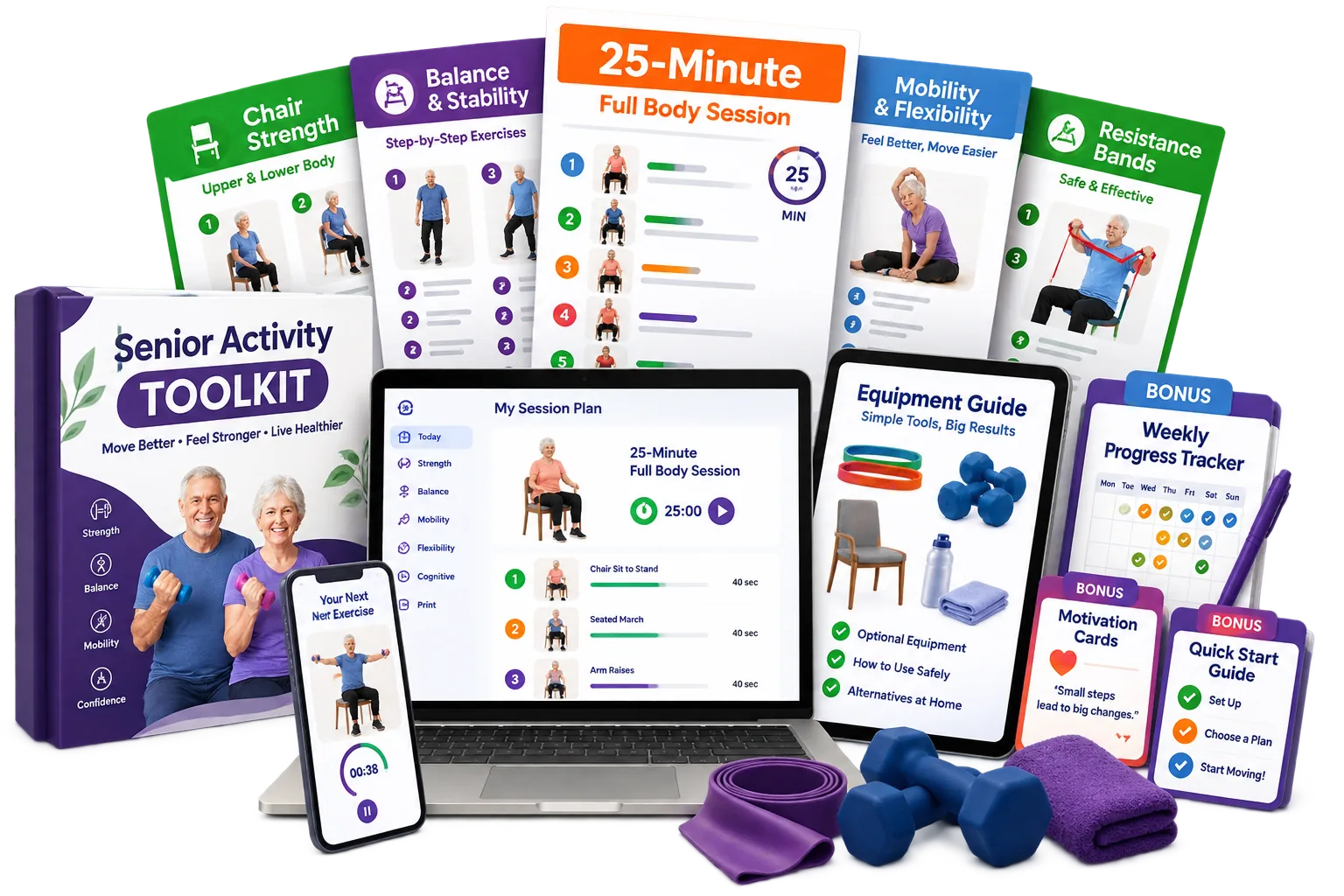 Senior Activity Toolkit digital bundle: printed guides, tablet, phone and bonus workbooks